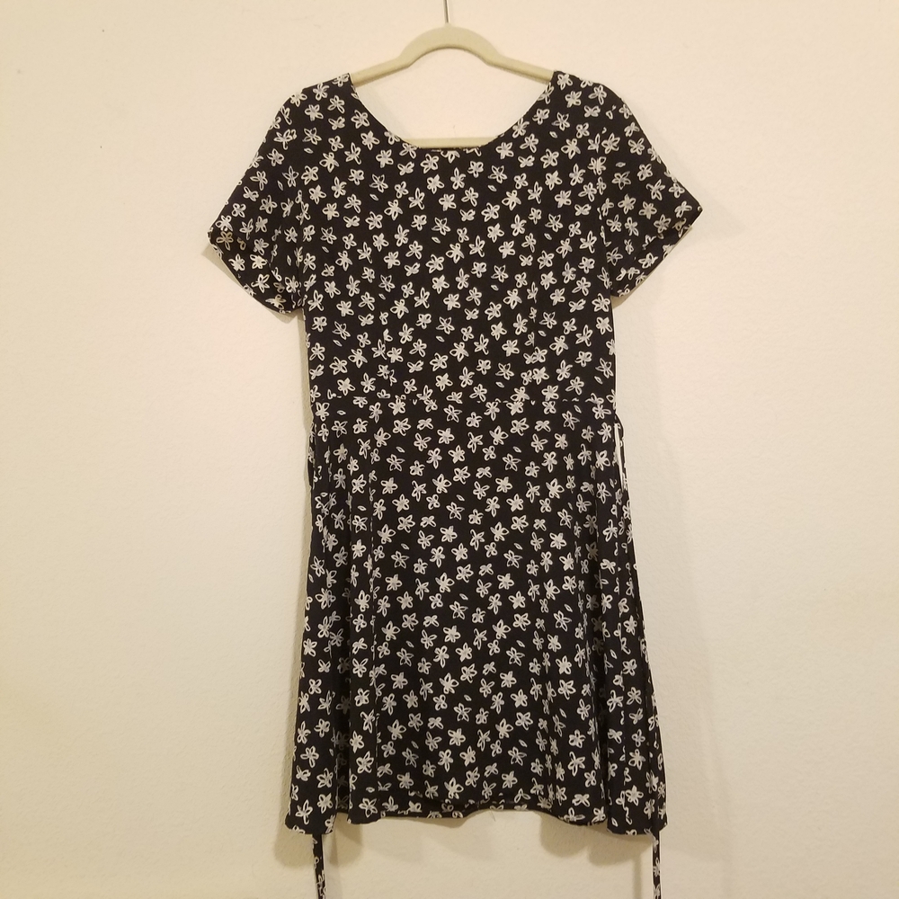 Vintage Jaclyn Smith Dark Navy Dress with Cream Florals - Modest Fall Dresses